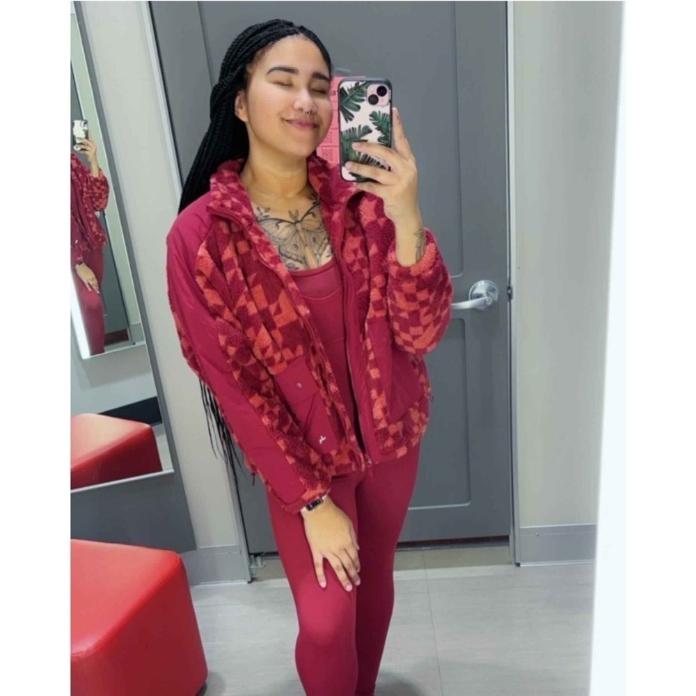Women's Printed High Pile Fleece Jacket - JoyLab™ Wine Red new - Picture 4 of 7